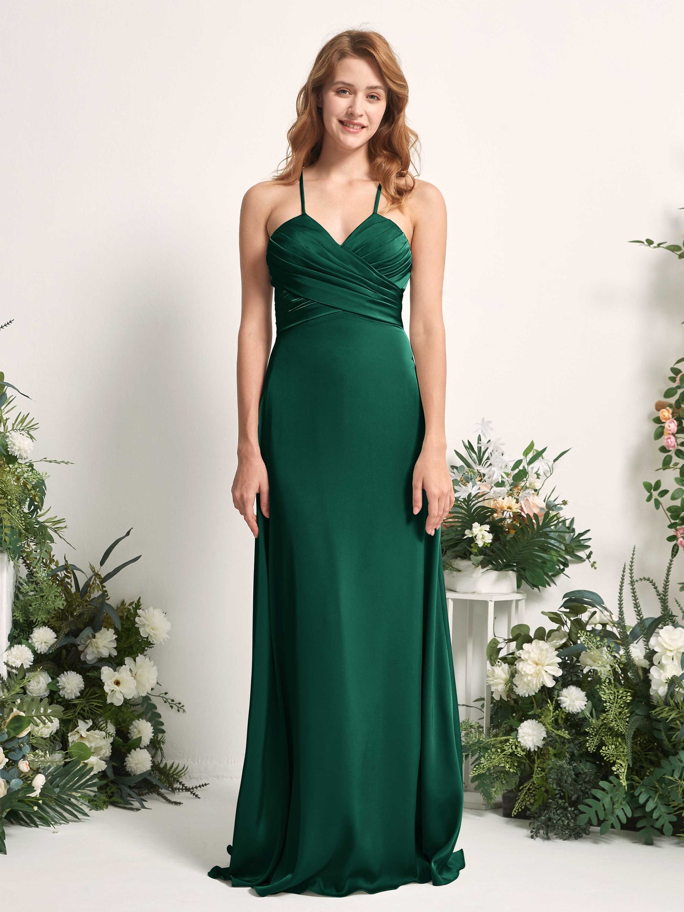 Hunter Green Bridesmaid Dresses Bridesmaid Dress A-line Satin Spaghetti-straps Full Length Sleeveless Wedding Party Dress (80225729)#color_hunter-green