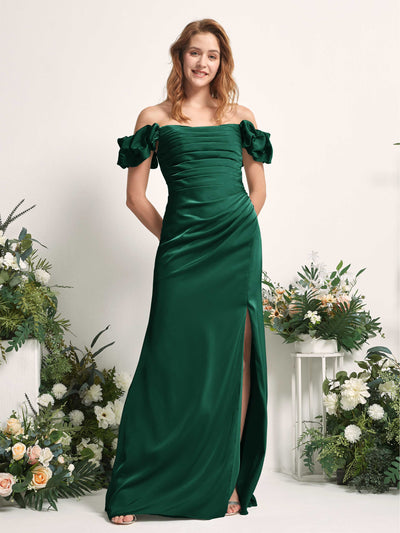 Carlyna Bianca Sheath Hunter Green Satin Bridesmaid Dress Maxi Sleeveless Cowl Neck Dress Front View #color_hunter-green