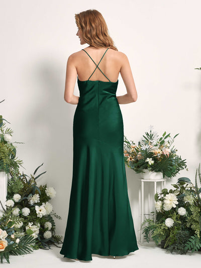 Carlyna Florence Mermaid Hunter Green Satin Bridesmaid Dress Maxi Sleeveless Cowl Neck Dress Back View #color_hunter-green
