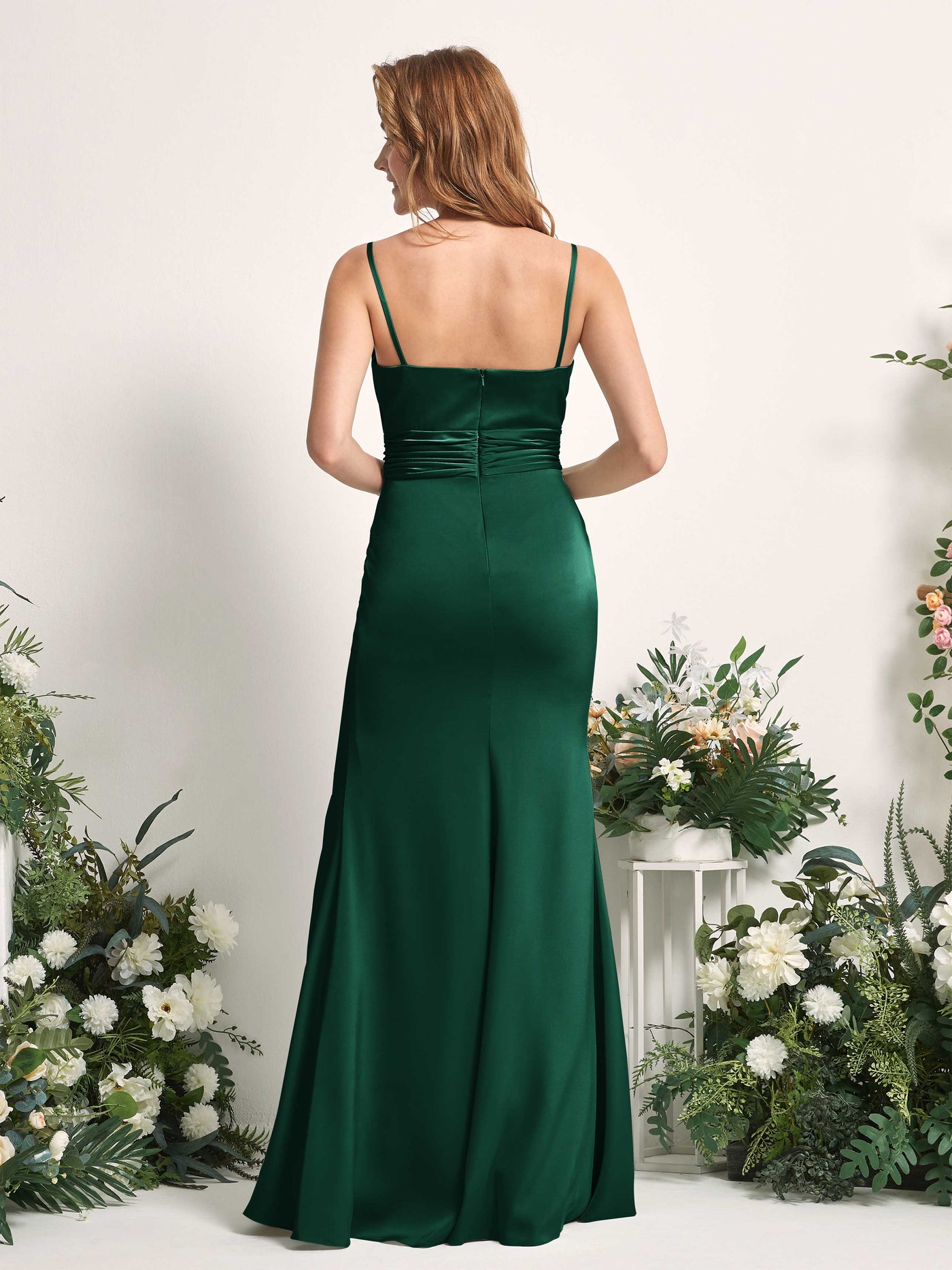 Hunter Green Bridesmaid Dresses Bridesmaid Dress Mermaid/Trumpet Satin Spaghetti-straps Full Length Sleeveless Wedding Party Dress (80226329)#color_hunter-green