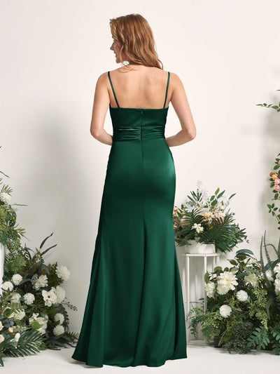 Carlyna Faye Mermaid Hunter Green Satin Bridesmaid Dress Maxi Sleeveless Sweetheart Dress Back View #color_hunter-green