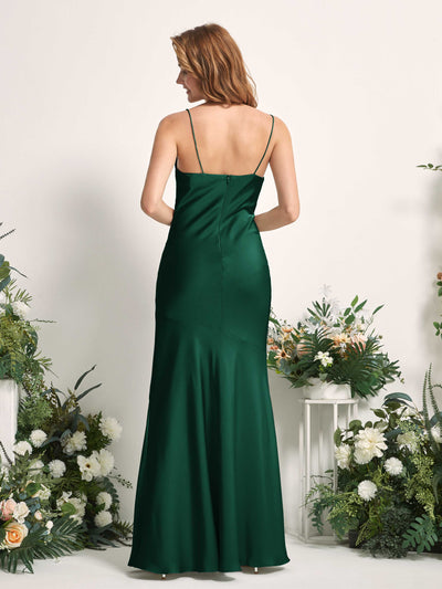 Carlyna Miranda Mermaid Hunter Green Satin Bridesmaid Dress Maxi Sleeveless Cowl Neck Dress Back View #color_hunter-green