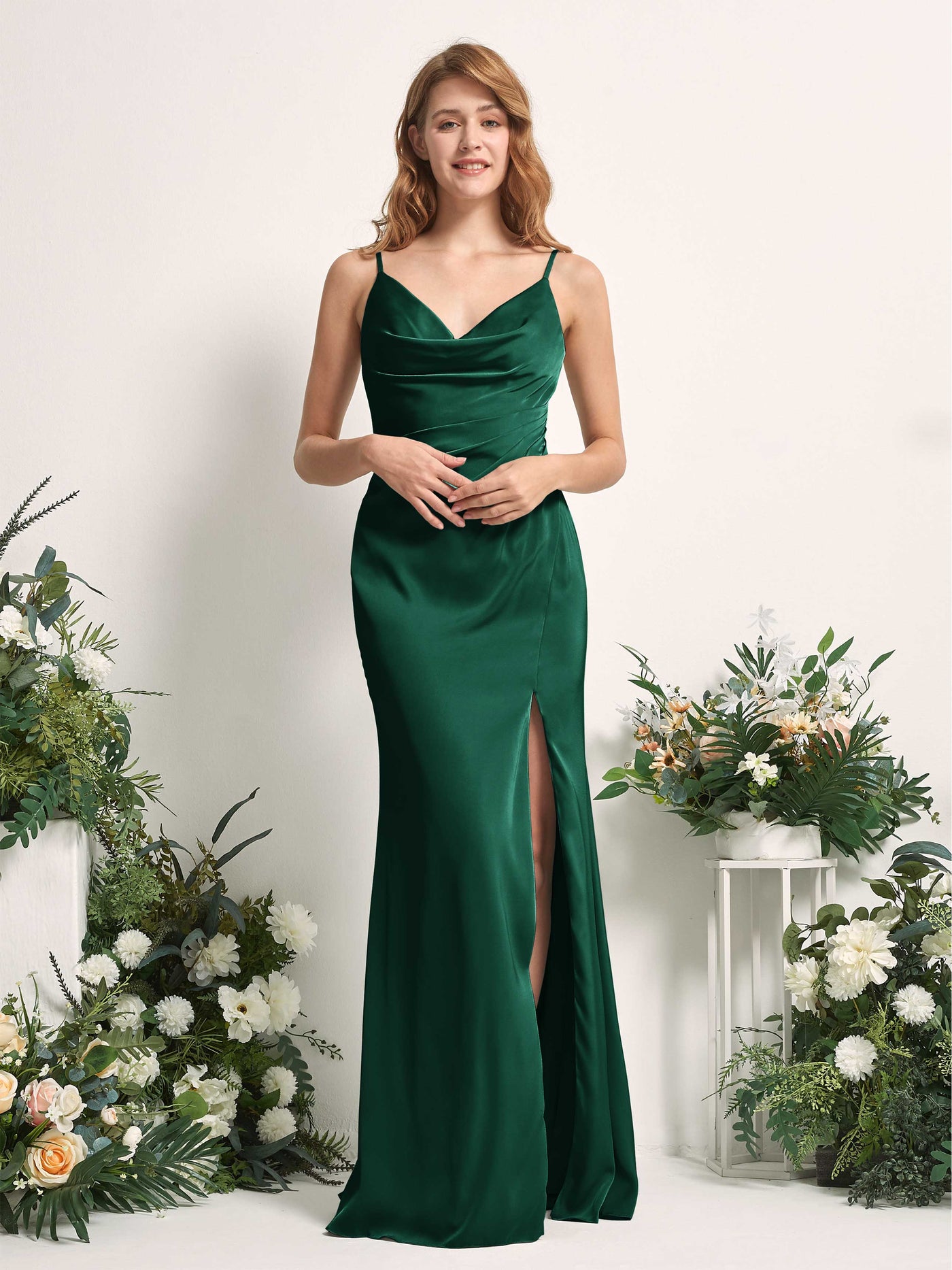 Hunter Green Bridesmaid Dresses Bridesmaid Dress Mermaid/Trumpet Satin Spaghetti-straps Full Length Sleeveless Wedding Party Dress (80225929)#color_hunter-green