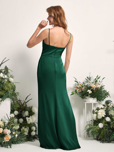 Carlyna Hayley Mermaid Hunter Green Satin Bridesmaid Dress Maxi Sleeveless V-Neck Dress Back View #color_hunter-green