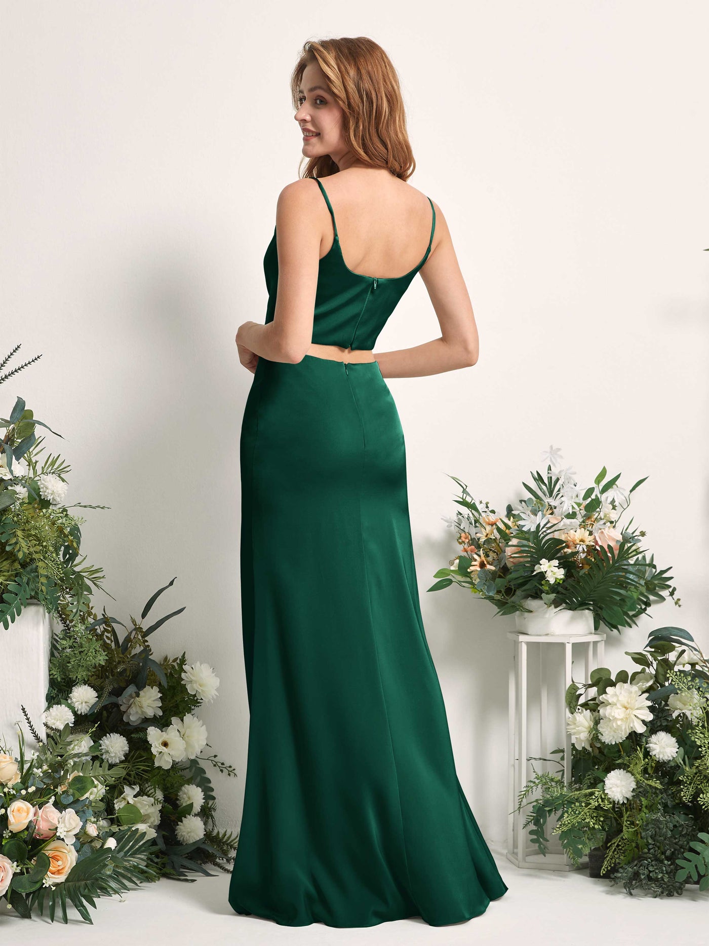 Hunter Green Bridesmaid Dresses Bridesmaid Dress Mermaid/Trumpet Satin Spaghetti-straps Full Length Sleeveless Wedding Party Dress (80226229)#color_hunter-green