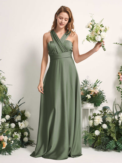 Carlyna Mirabelle Convertible Green Olive Satin Bridesmaid Dress Maxi Sleeveless Sweetheart Dress Side View 2 #color_green-olive