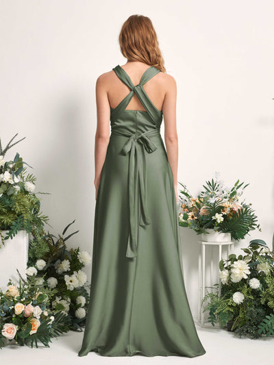 Carlyna Mirabelle Convertible Green Olive Satin Bridesmaid Dress Maxi Sleeveless Sweetheart Dress Side View 3 #color_green-olive