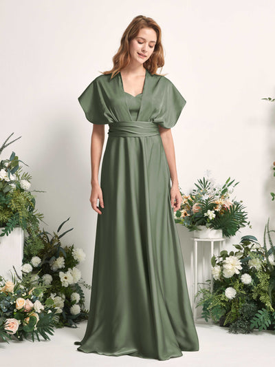 Carlyna Mirabelle Convertible Green Olive Satin Bridesmaid Dress Maxi Sleeveless Sweetheart Dress Side View 4 #color_green-olive