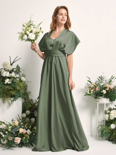 Carlyna Mirabelle Convertible Green Olive Satin Bridesmaid Dress Maxi Sleeveless Sweetheart Dress Side View 5 #color_green-olive