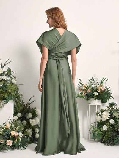 Carlyna Mirabelle Convertible Green Olive Satin Bridesmaid Dress Maxi Sleeveless Sweetheart Dress Side View 6 #color_green-olive