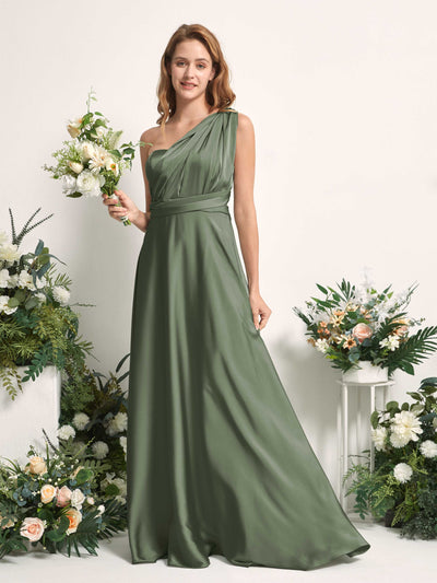 Carlyna Mirabelle Convertible Green Olive Satin Bridesmaid Dress Maxi Sleeveless Sweetheart Dress Side View 7 #color_green-olive