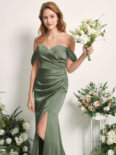 Carlyna Bridget Mermaid Green Olive Satin Bridesmaid Dress Maxi Sleeveless Sweetheart Dress Side View 2 #color_green-olive