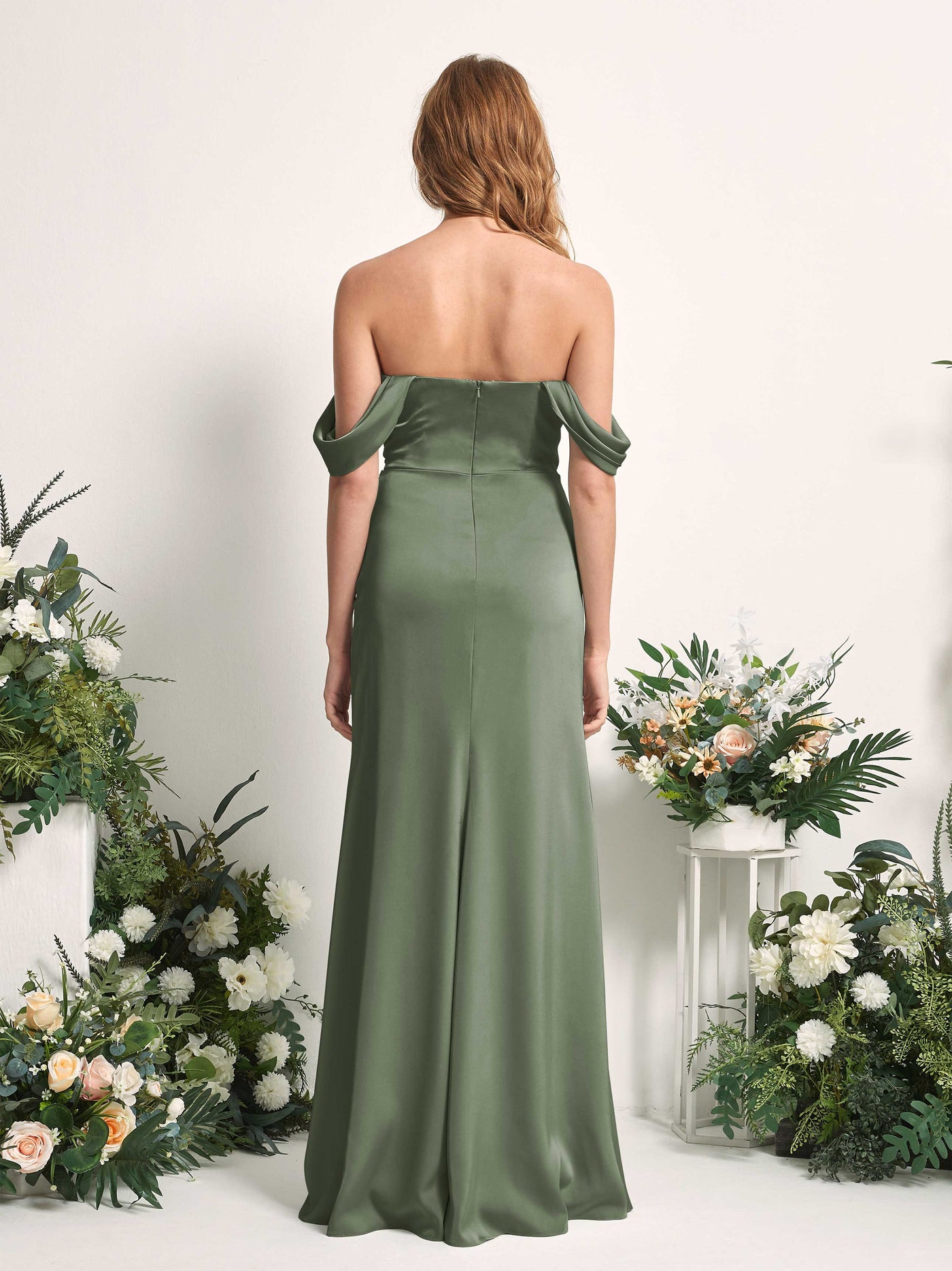 Sage Green Satin Bridesmaid Dress Mermaid Maxi Off-the-Shoulder | Carlyna Sage Green Satin Bridesmaid Dress Mermaid Maxi Off-the-Shoulder | Carlyna