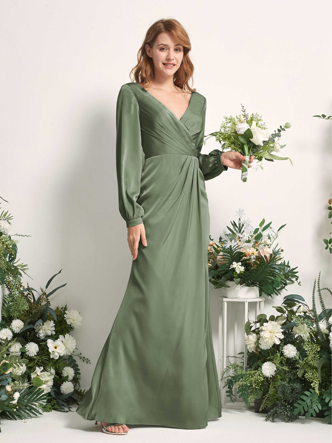 Satin Green Bridesmaid Dresses Sage Green Bridesmaid Dress Satin