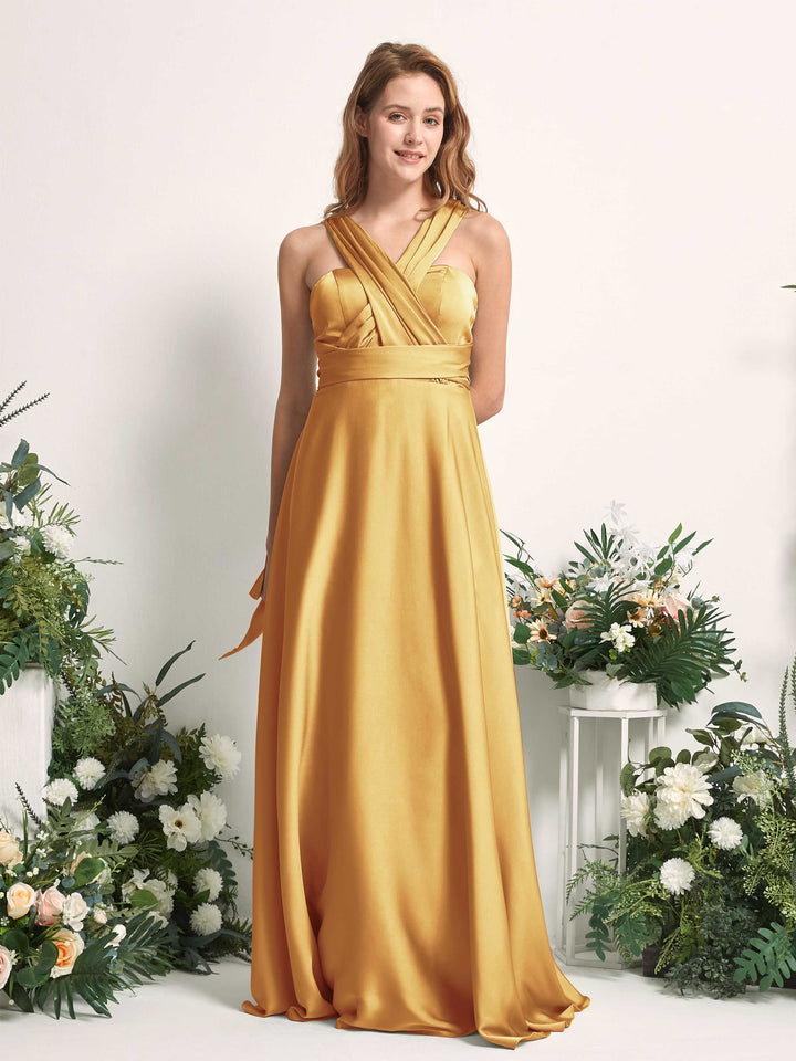 Canary Bridesmaid Dresses Bridesmaid Dress A-line Satin Halter Full Length Short Sleeves Wedding Party Dress (81226431)