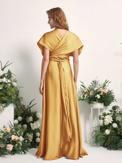 Carlyna Mirabelle Convertible Canary Satin Bridesmaid Dress Maxi Sleeveless Sweetheart Dress Side View 6 #color_canary