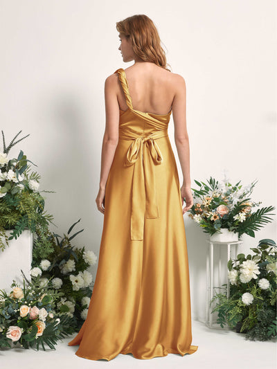 Carlyna Mirabelle Convertible Canary Satin Bridesmaid Dress Maxi Sleeveless Sweetheart Dress Back View #color_canary