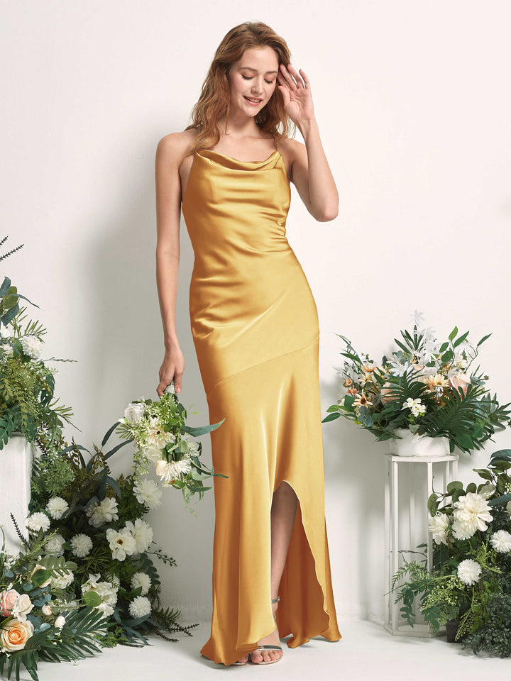 Canary Bridesmaid Dresses Bridesmaid Dress Mermaid/Trumpet Satin Spaghetti-straps High Low Sleeveless Wedding Party Dress (80226131)