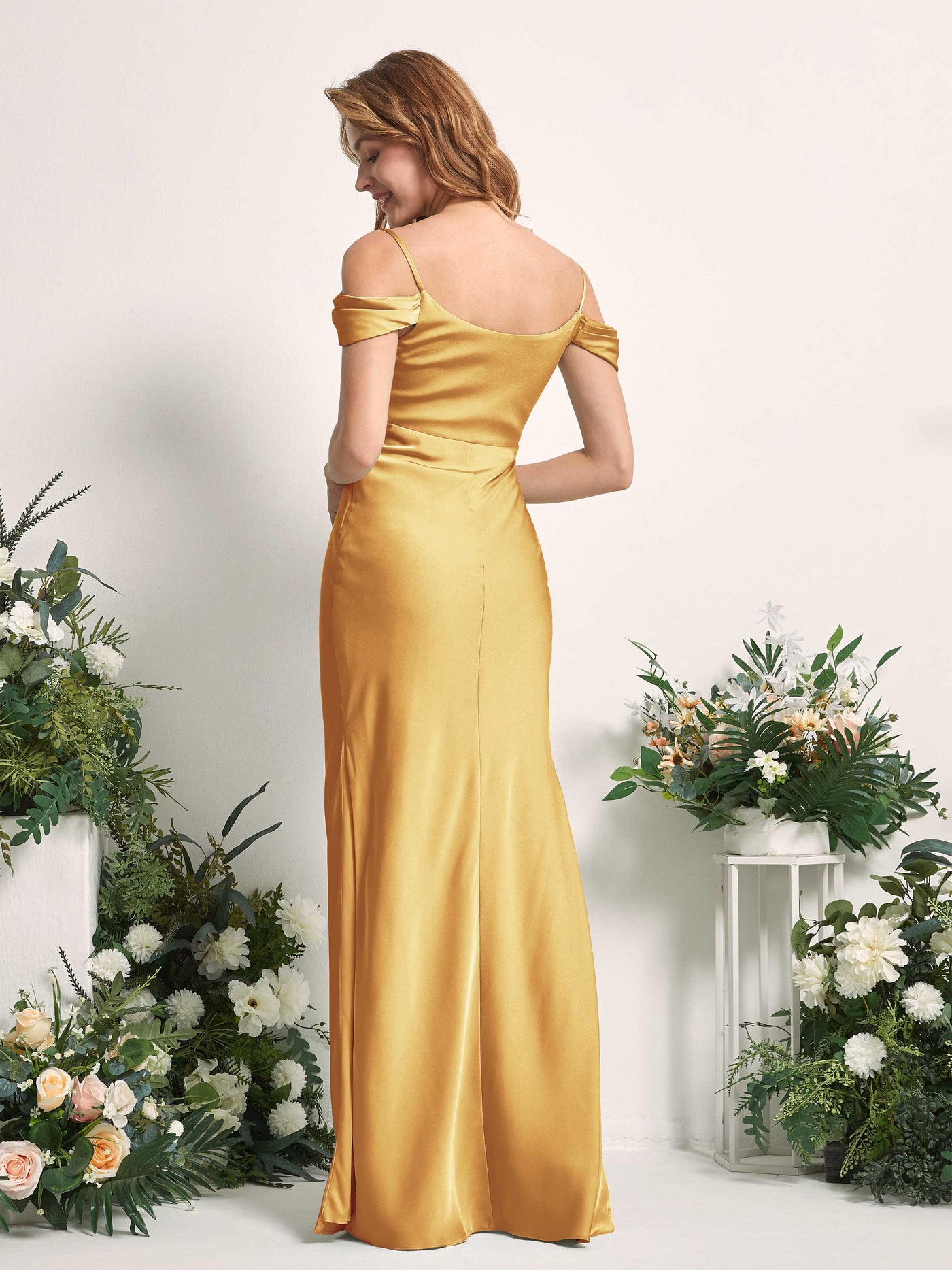 Canary Bridesmaid Dresses Bridesmaid Dress Mermaid/Trumpet Satin Off Shoulder Full Length Sleeveless Wedding Party Dress (80225331)#color_canary