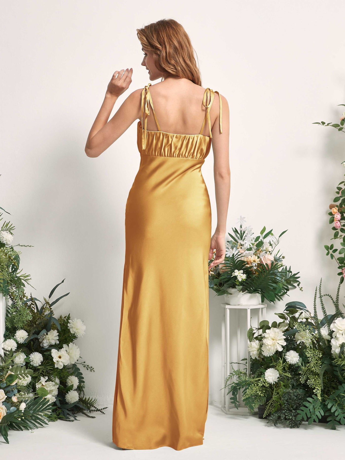 Canary Bridesmaid Dresses Bridesmaid Dress Mermaid/Trumpet Satin Spaghetti-straps Full Length Sleeveless Wedding Party Dress (80225431)#color_canary