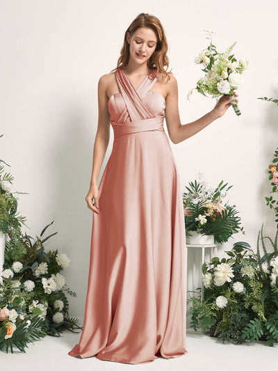 Carlyna Mirabelle Convertible Cantaloupe Satin Bridesmaid Dress Maxi Sleeveless Sweetheart Dress Side View 2 #color_cantaloupe