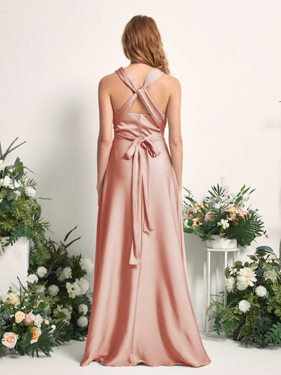 Carlyna Mirabelle Convertible Cantaloupe Satin Bridesmaid Dress Maxi Sleeveless Sweetheart Dress Side View 3 #color_cantaloupe