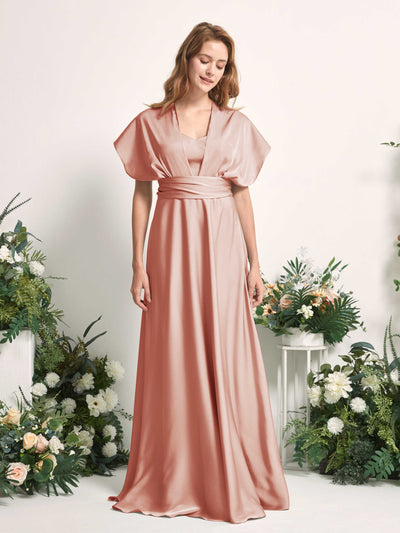 Carlyna Mirabelle Convertible Cantaloupe Satin Bridesmaid Dress Maxi Sleeveless Sweetheart Dress Side View 4 #color_cantaloupe