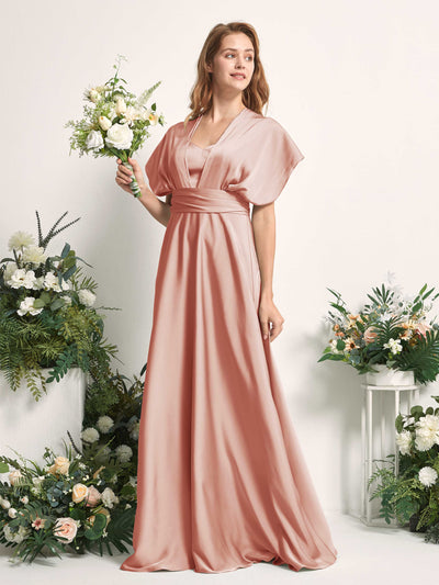 Carlyna Mirabelle Convertible Cantaloupe Satin Bridesmaid Dress Maxi Sleeveless Sweetheart Dress Side View 5 #color_cantaloupe
