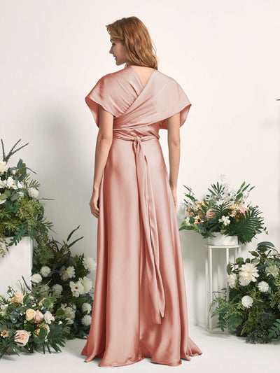 Carlyna Mirabelle Convertible Cantaloupe Satin Bridesmaid Dress Maxi Sleeveless Sweetheart Dress Side View 6 #color_cantaloupe
