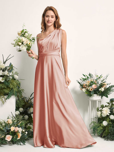 Carlyna Mirabelle Convertible Cantaloupe Satin Bridesmaid Dress Maxi Sleeveless Sweetheart Dress Side View 7 #color_cantaloupe