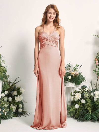 Cantaloupe Bridesmaid Dresses Bridesmaid Dress A-line Satin Spaghetti-straps Full Length Sleeveless Wedding Party Dress (80225732)#color_cantaloupe