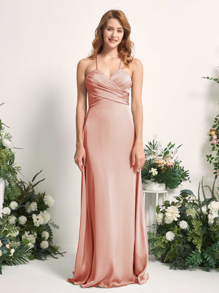 Cantaloupe Bridesmaid Dresses Bridesmaid Dress A-line Satin Spaghetti-straps Full Length Sleeveless Wedding Party Dress (80225732)