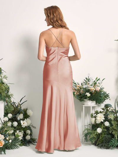 Carlyna Florence Mermaid Cantaloupe Satin Bridesmaid Dress Maxi Sleeveless Cowl Neck Dress Back View #color_cantaloupe