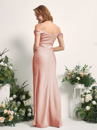 Carlyna Alexis Mermaid Cantaloupe Satin Bridesmaid Dress Maxi Sleeveless Cowl Neck Dress Back View #color_cantaloupe