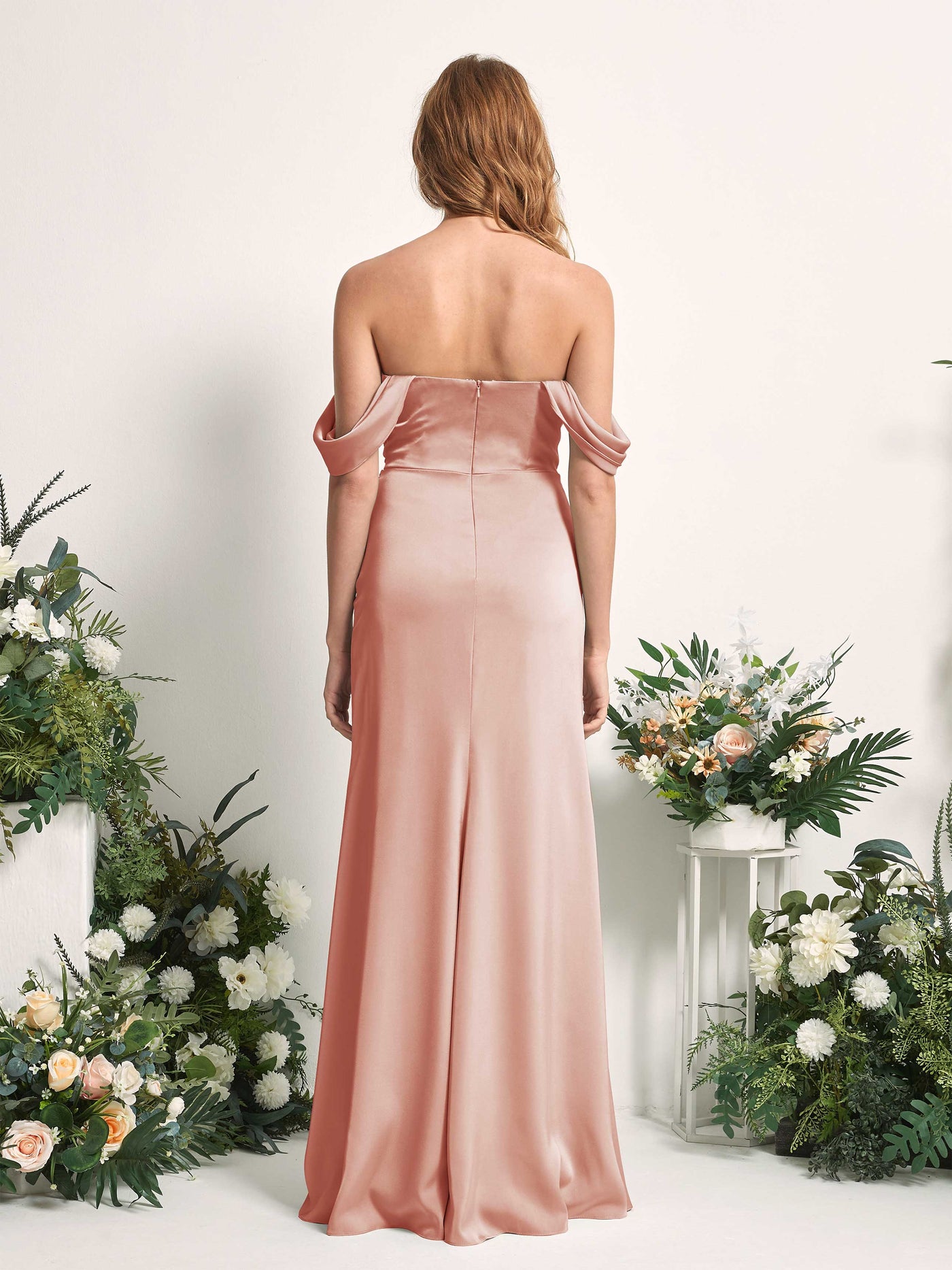 Cantaloupe Bridesmaid Dresses Bridesmaid Dress A-line Satin Off Shoulder Full Length Sleeveless Wedding Party Dress (80225232)#color_cantaloupe