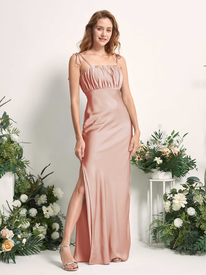 Cantaloupe Bridesmaid Dresses Bridesmaid Dress Mermaid/Trumpet Satin Spaghetti-straps Full Length Sleeveless Wedding Party Dress (80225432)