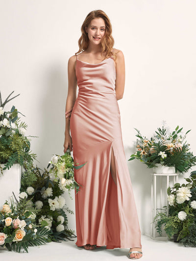 Cantaloupe Bridesmaid Dresses Bridesmaid Dress Mermaid/Trumpet Satin Spaghetti-straps Full Length Sleeveless Wedding Party Dress (80225632)#color_cantaloupe