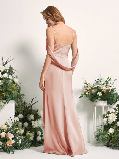 Carlyna Freya Mermaid Cantaloupe Satin Bridesmaid Dress Maxi Sleeveless V-Neck Dress Back View #color_cantaloupe