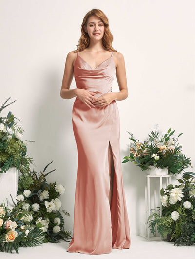 Cantaloupe Bridesmaid Dresses Bridesmaid Dress Mermaid/Trumpet Satin Spaghetti-straps Full Length Sleeveless Wedding Party Dress (80225932)#color_cantaloupe