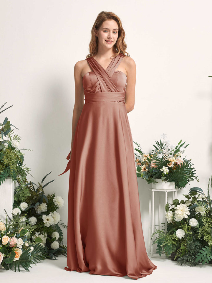 Raw Sienna Bridesmaid Dresses Bridesmaid Dress A-line Satin Halter Full Length Short Sleeves Wedding Party Dress (81226415)