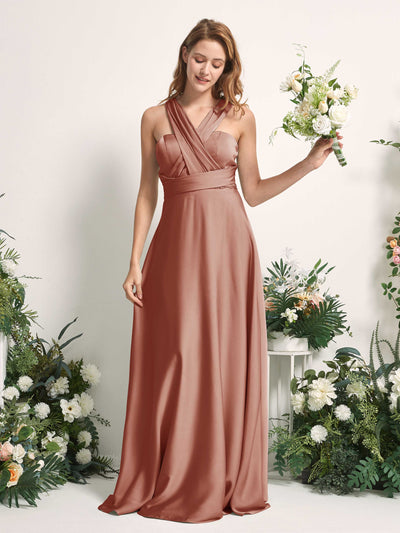 Carlyna Mirabelle Convertible Raw Sienna Satin Bridesmaid Dress Maxi Sleeveless Sweetheart Dress Side View 2 #color_raw-sienna