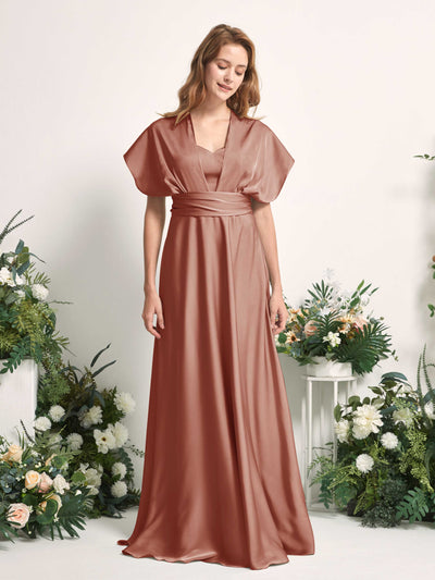Carlyna Mirabelle Convertible Raw Sienna Satin Bridesmaid Dress Maxi Sleeveless Sweetheart Dress Side View 4 #color_raw-sienna