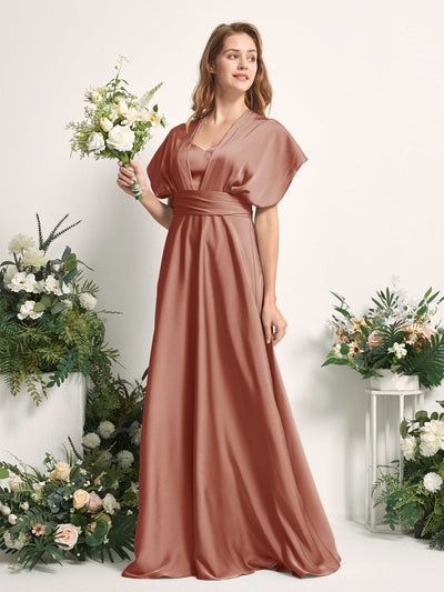 Carlyna Mirabelle Convertible Raw Sienna Satin Bridesmaid Dress Maxi Sleeveless Sweetheart Dress Side View 5 #color_raw-sienna