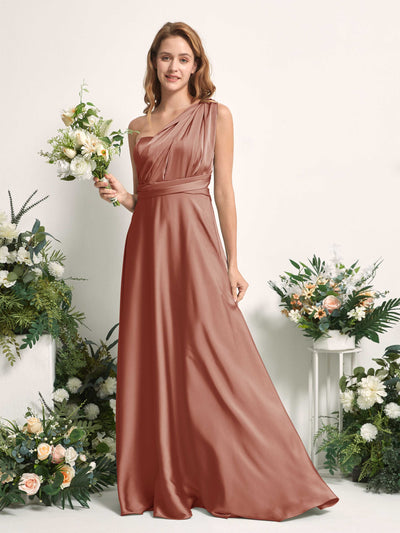 Carlyna Mirabelle Convertible Raw Sienna Satin Bridesmaid Dress Maxi Sleeveless Sweetheart Dress Side View 7 #color_raw-sienna