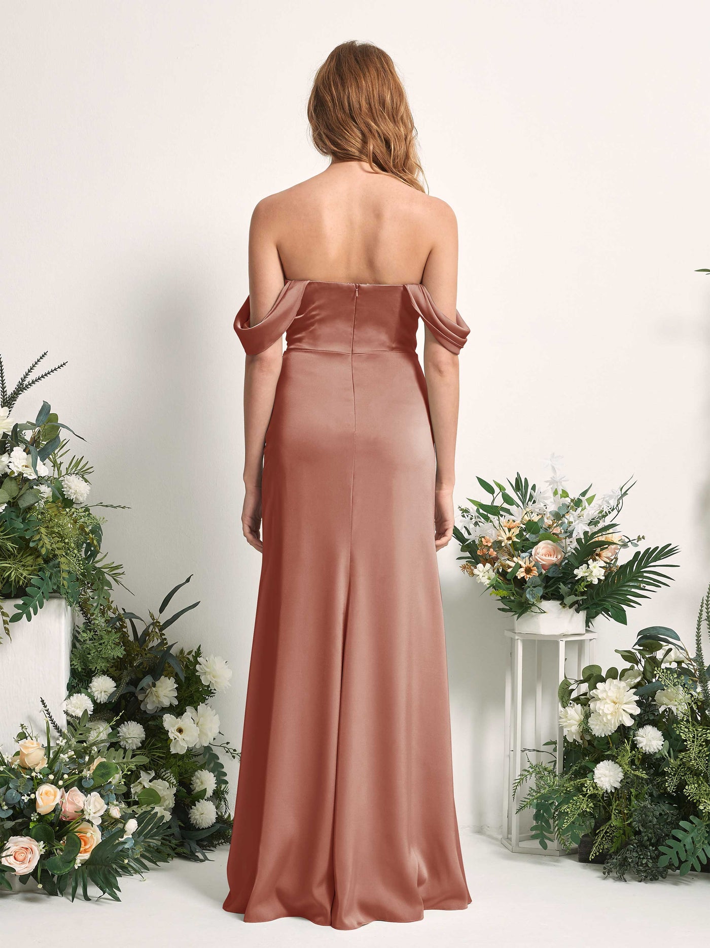 Raw Sienna Bridesmaid Dresses Bridesmaid Dress A-line Satin Off Shoulder Full Length Sleeveless Wedding Party Dress (80225215)#color_raw-sienna