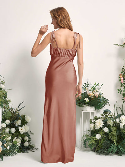 Carlyna Avery Mermaid Raw Sienna Satin Bridesmaid Dress Maxi Sleeveless Sweetheart Dress Back View #color_raw-sienna