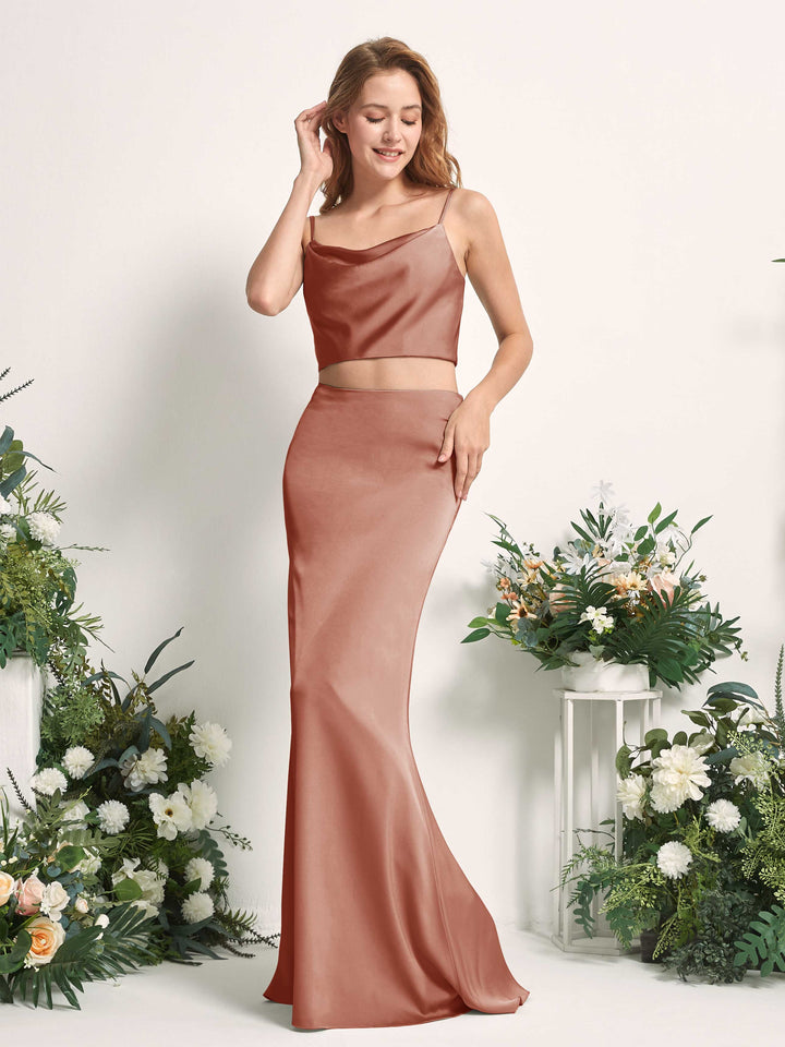 Raw Sienna Bridesmaid Dresses Bridesmaid Dress Mermaid/Trumpet Satin Spaghetti-straps Full Length Sleeveless Wedding Party Dress (80226215)