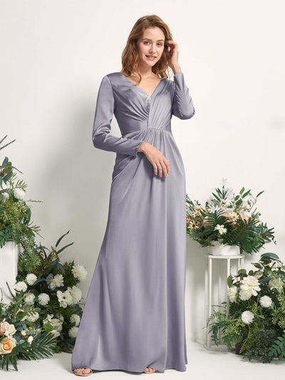 Carlyna Alicia Mermaid Purple Haze Satin Bridesmaid Dress Maxi Long Sleeve V-Neck Side View 2 #color_purple-haze