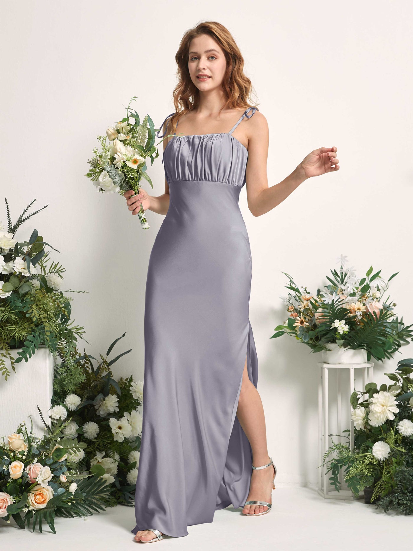 Purple Haze Bridesmaid Dresses Bridesmaid Dress Mermaid/Trumpet Satin Spaghetti-straps Full Length Sleeveless Wedding Party Dress (80225450)#color_purple-haze