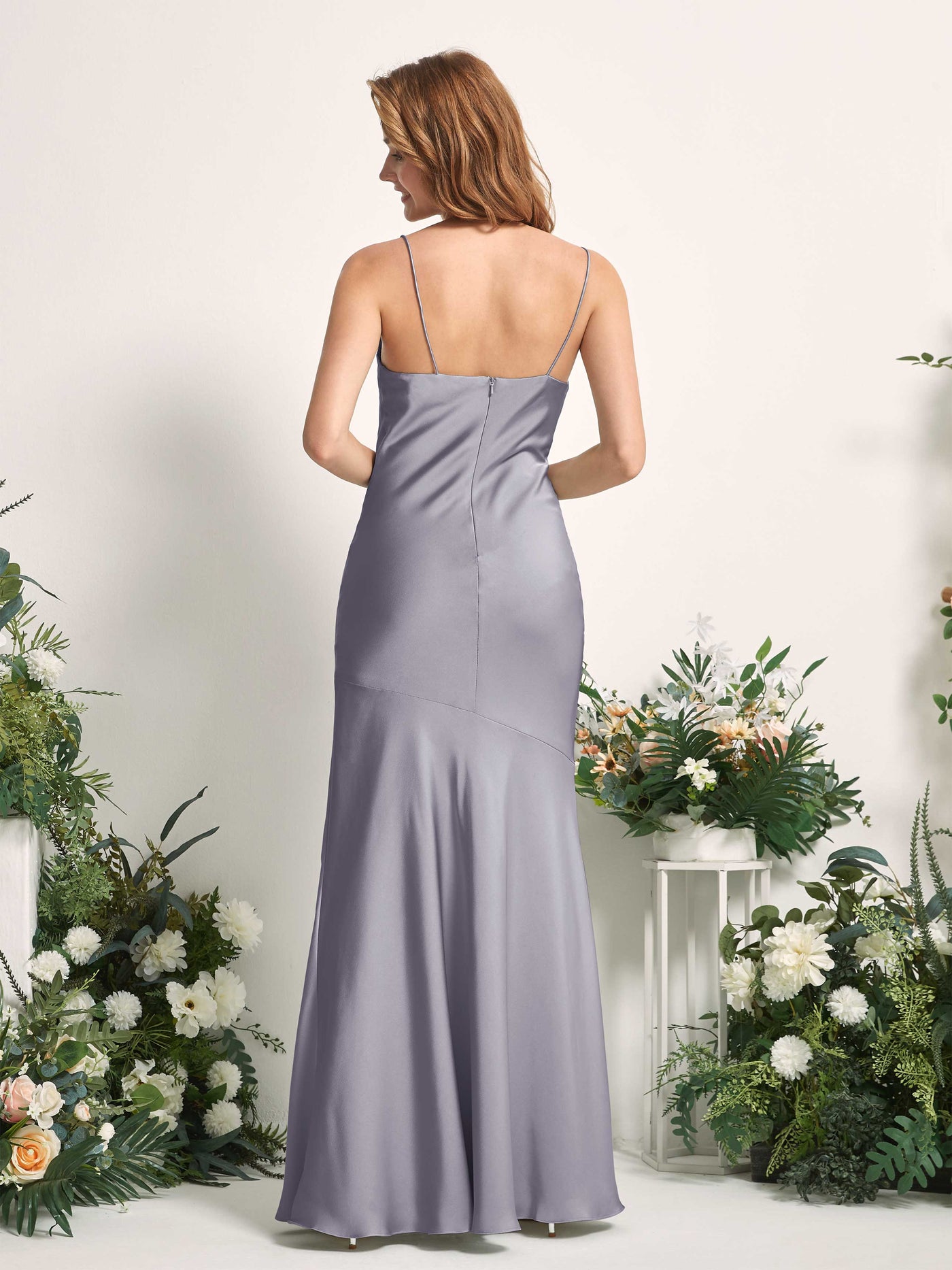 Purple Haze Bridesmaid Dresses Bridesmaid Dress Mermaid/Trumpet Satin Spaghetti-straps Full Length Sleeveless Wedding Party Dress (80225650)#color_purple-haze